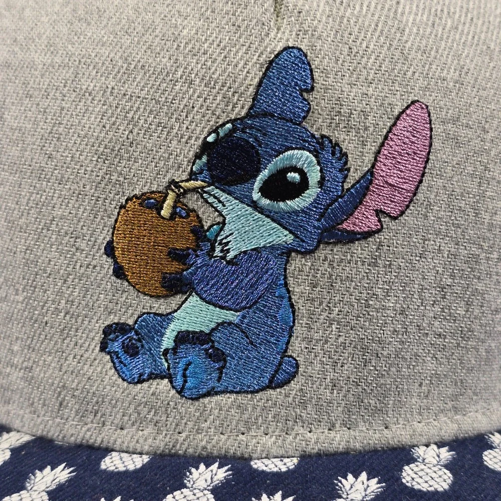 Disney Stitch Kids Snapback Hat Gray Pineapple Print Flat Bill Adjustable Cap
